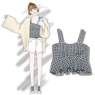 Sleeveless Ruffled Gingham Crop Top As Shown In Figure - One Size
