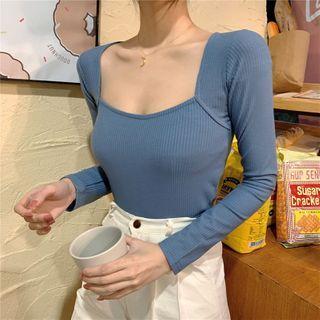 Long-sleeve Square-neck Cropped T-shirt