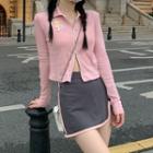 Zipper Long-sleeve Top / Color Block Split Shorts Skirt