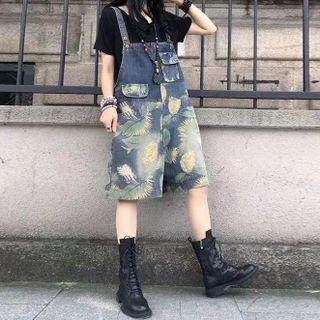 Print Denim Straight Leg Jumper Shorts