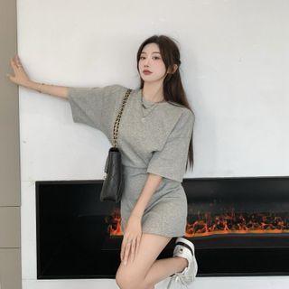 Elbow-sleeve Mini Sheath T-shirt Dress