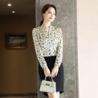 Leopard Print Blouse / Pencil Skirt / Set
