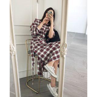 Plaid Boxy Maxi Dress With Sash