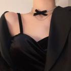 Bow Velvet Layered Choker Silver & Black - One Size