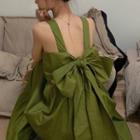 Ribbon Sleeveless Tiered Midi A-line Dress