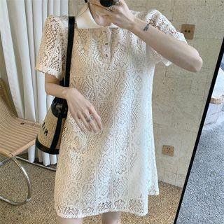 Short-sleeve Pointelle Lace Collar Dress