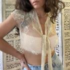 Short Sleeve Tie-front Lace Crop Shirt