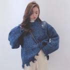 Mock Neck Long-sleeve T-shirt/ Ripped Sweater/ Wide-leg Knit Drawstring Pants