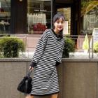 Slit-side Stripe Midi Knit Dress