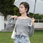 Lettuce Edge Button Long-sleeve Top Gray - One Size