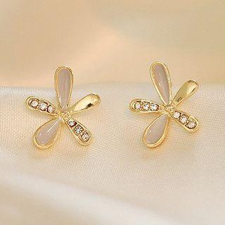 Rhinestone Floral Stud Earring 1 Pair - S925 Sterling Silver - As Shown In Figure - One Size