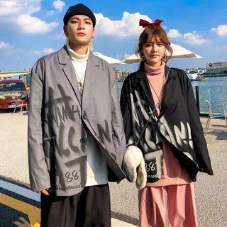 Lettering Lapel Collar Long-sleeve Blazer