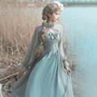 Set: Long-sleeve Top + Midi A-line Dress + Necklace