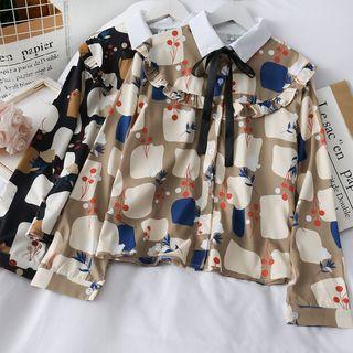 Tie-neckline Printed Loose Shirt