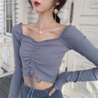 Long-sleeved Drawcord Cropped Top