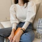 Mutton-sleeve Ribbed Blouse
