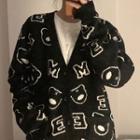 Bear Embroidered Lettering Cardigan Black - One Size