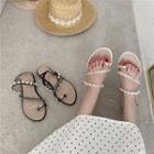 Faux Pearl Toe-loop Flat Sandals