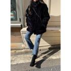 Snap-button Hooded Eco Fur Jacket