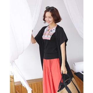Short-sleeve Ribbed Long Cardigan