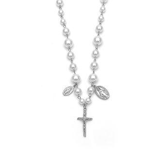 Faux Pearl Stainless Steel Cross Pendant Necklace 316l Stainless Steel - White Faux Pearl - Silver - One Size