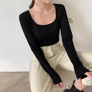 Plain Square-neck Cropped Knit Top
