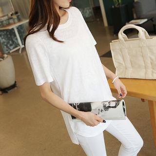 Cutout-hem Melange T-shirt