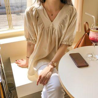 Short-sleeve Crinkled Top Almond - One Size
