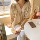 Short-sleeve Crinkled Top Almond - One Size