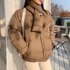 Round Neck Padded Jacket With Scarf