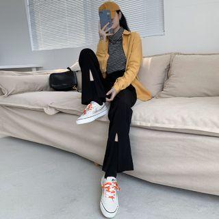 High Waist Slit-hem Wide Leg Pants (various Designs)