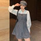 Mock Two-piece Long-sleeve Sashed Dress