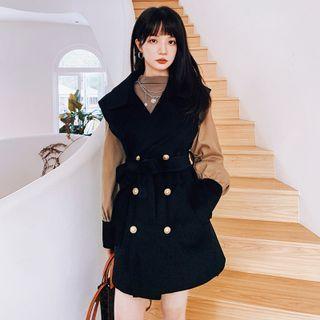 Color Block Double-breasted Woolen Jacket