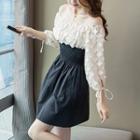 Off-shoulder 3/4-sleeve Flower Applique Mini A-line Dress