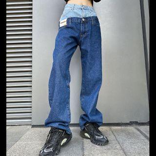 Mock Two-piece Straight Leg Jeans