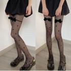 Bow Dotted Tights Black - One Size