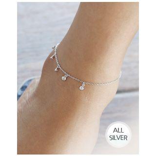 Rhinestone-charm Silver Chain Anklet