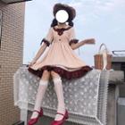 Ruffled Short-sleeve Bow Tie A-line Dress Light Beige - One Size