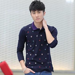 Embroidered Long-sleeve Polo Shirt