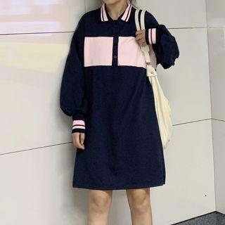 Contrast Trim Paneled Pullover Dress As Shown In Figure - One Size