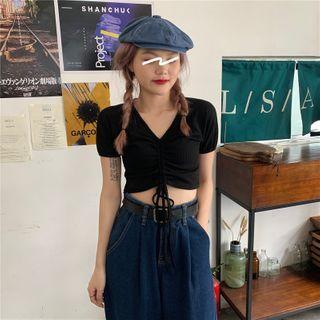 Ruched Front V-neck Cropped Top