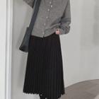 Midi A-line Pleated Skirt / Plain Knit Cardigan