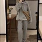 Set: Long-sleeve Embroidered Hoodie + Plain Pants