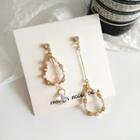 Non-matching Drop Earring 1 Pair - Ear Stud - Asymmetric - Gold & White - One Size