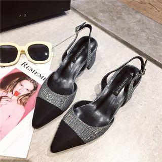 Sequined Slingback Chunky Heel Sandals
