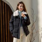 Belted Faux-fur Collar Padded Jacket