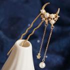 Faux Pearl Alloy Moon & Star Hair Stick 1 Pc - As Shown In Figure - One Size