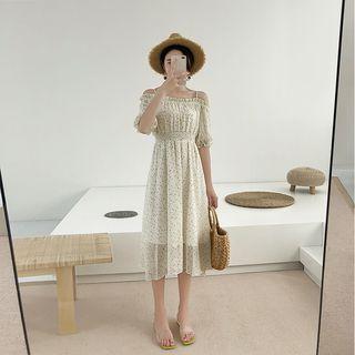 Floral Off-shoulder Ruffle Trim Chiffon Dress