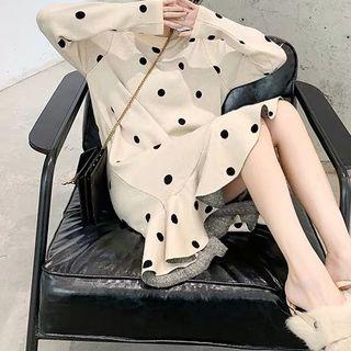 Dotted Ruffled Midi Knit Dress