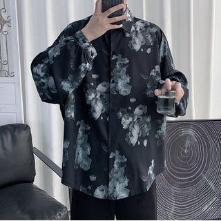 Flower-print Long-sleeve Button-down Shirt